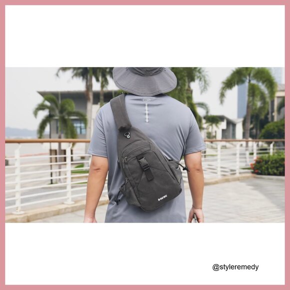 Canvas Sling Bag with USB Charging Port & RFID Blocking, Hiking Daypack main image 5